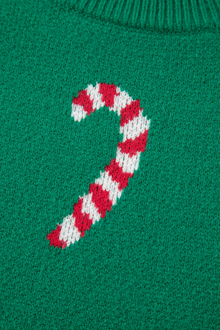 Christmas Candy Cane Holiday Drop Shoulder Sweater