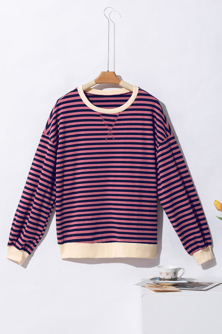 Stripe Oversized Contrast Trim Pullover Sweatshirt