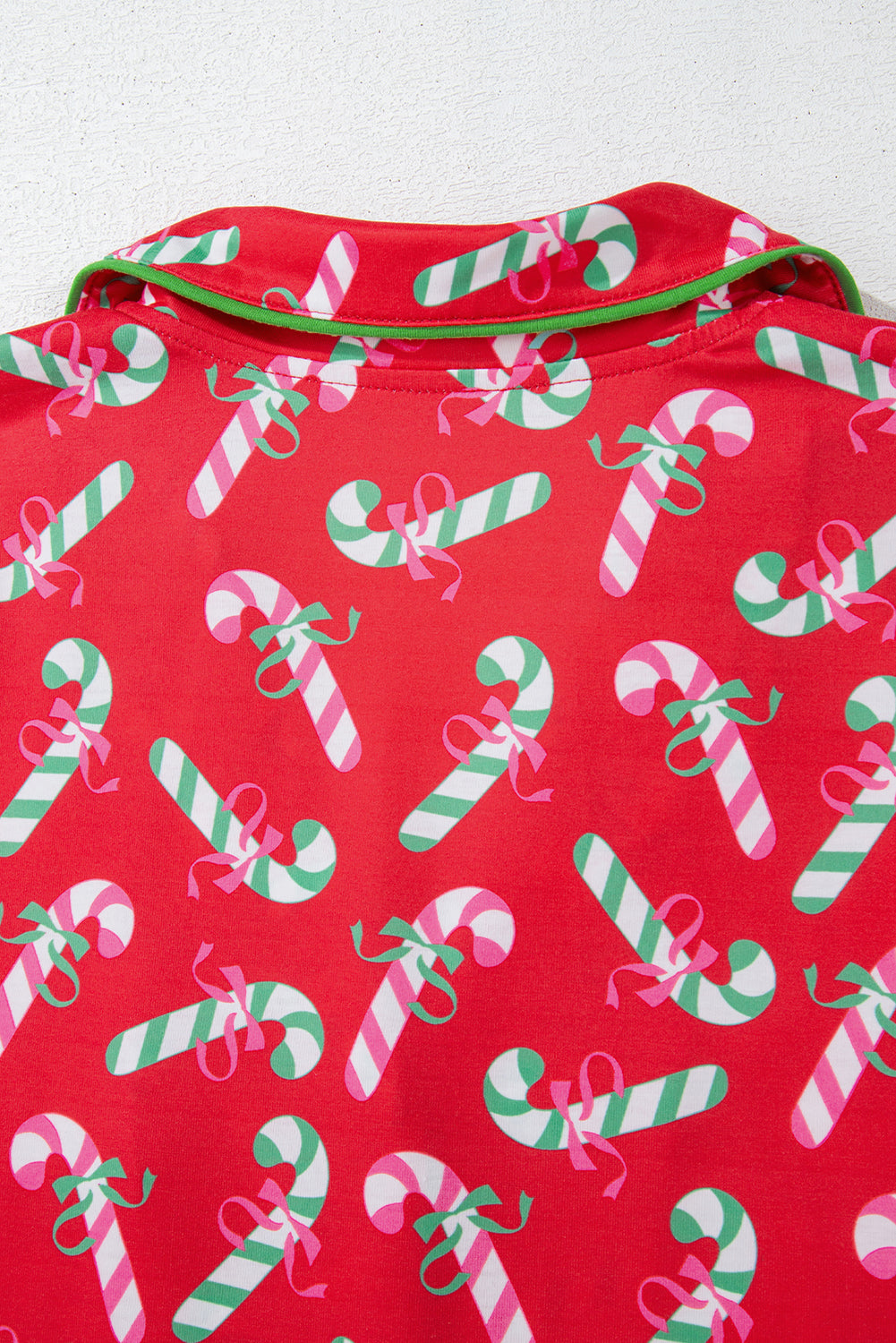 Red Christmas Candy Cane Print Pocketed Knotted Pajama Set