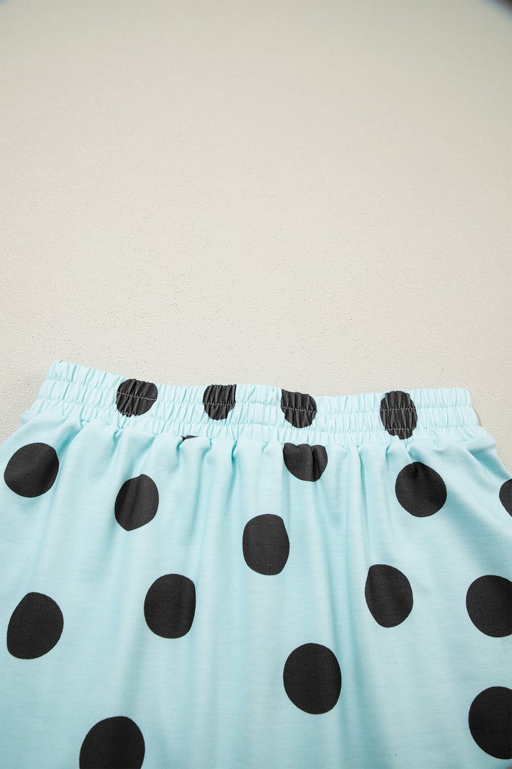 Polka Dot Short Sleeve Top Casual Skort 2pcs Outfit