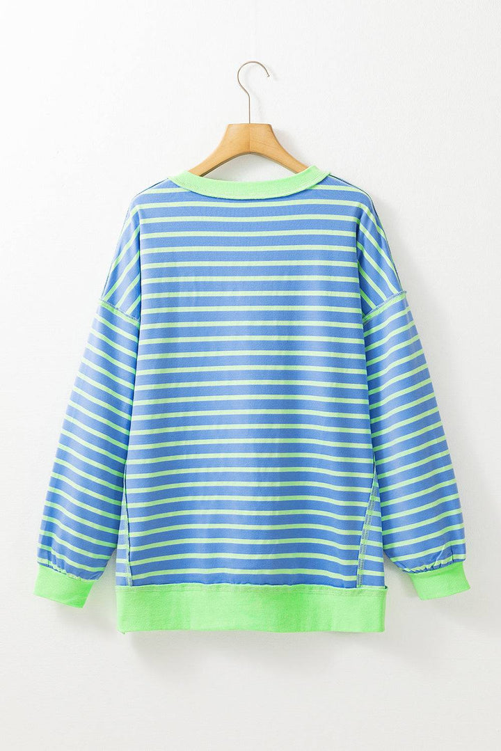 Stripe Contrast Trim High Low Pullover Tunic Sweatshirt