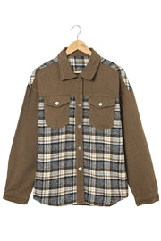 a brown jacket with a plaid pattern on it