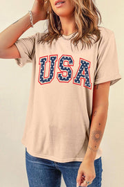 Khaki Star USA Graphic Crewneck Roll Up Sleeve T Shirt -