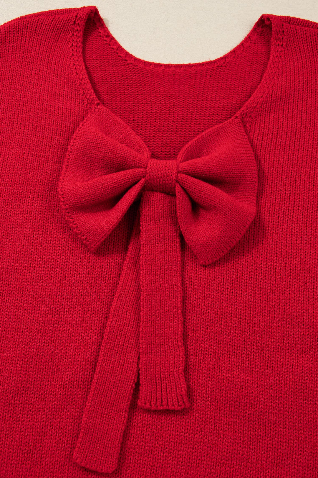 Fiery Red Festive Bow Backless Bubble Sleeve Sweater