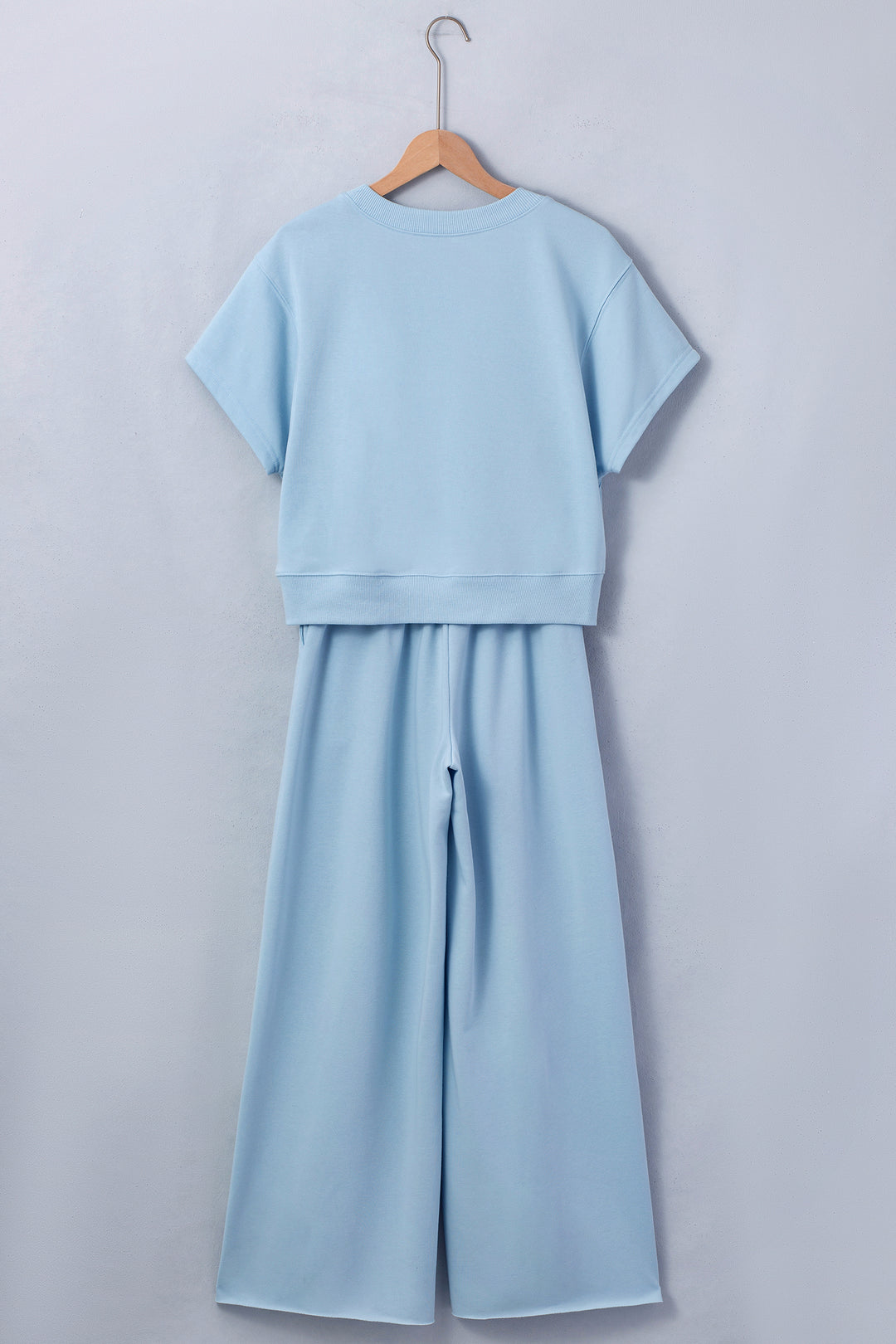 Solid Color Loose Tee Drawstring Wide Leg Pants 2pcs Outfit