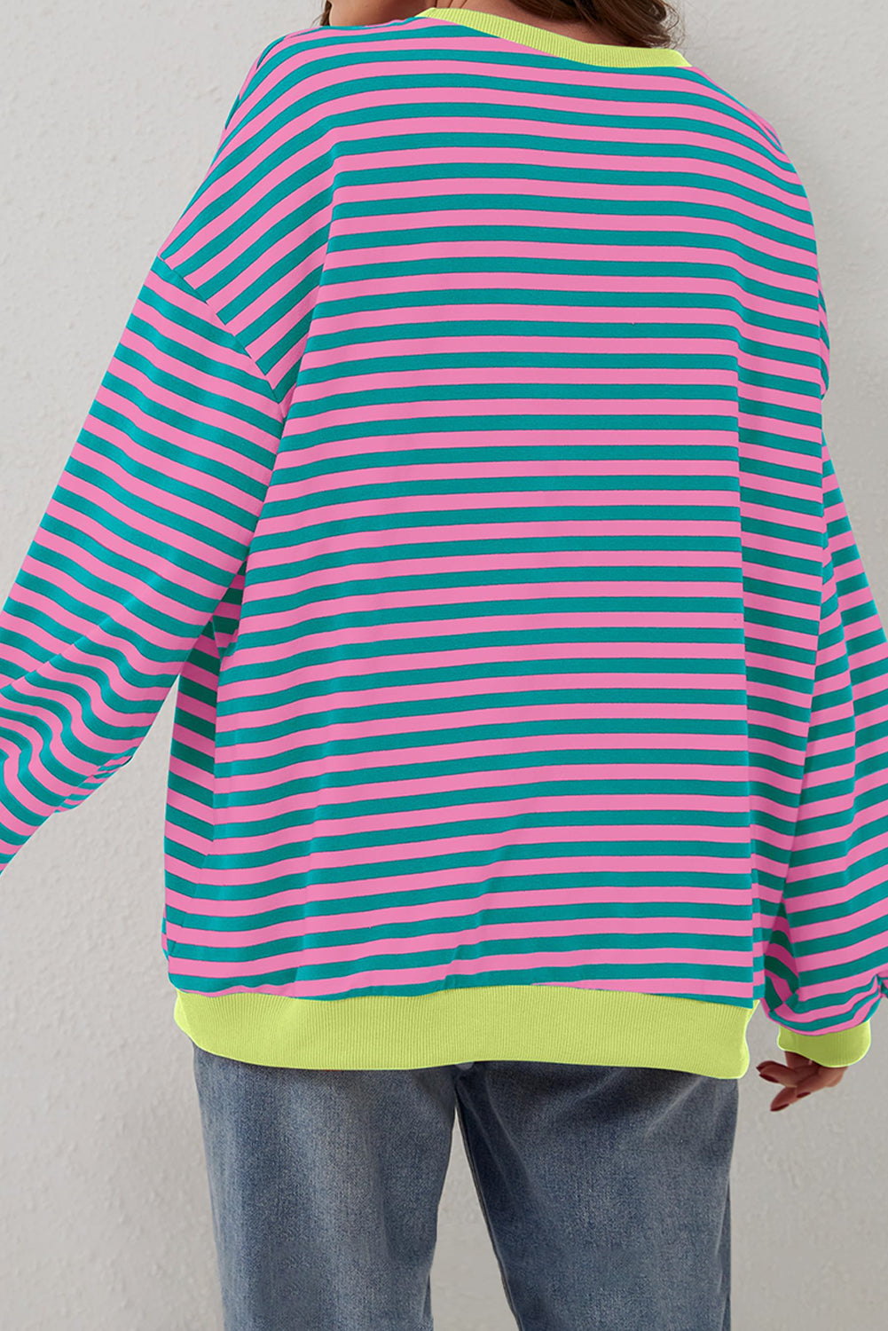 Stripe Oversized Contrast Trim Pullover Sweatshirt