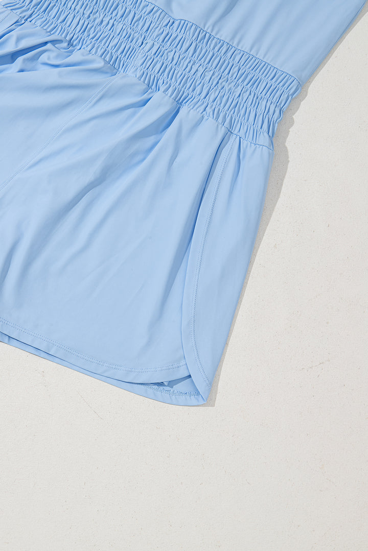 Myosotis Plain Sleeveless Loop Drawstring Cinched Waist Romper