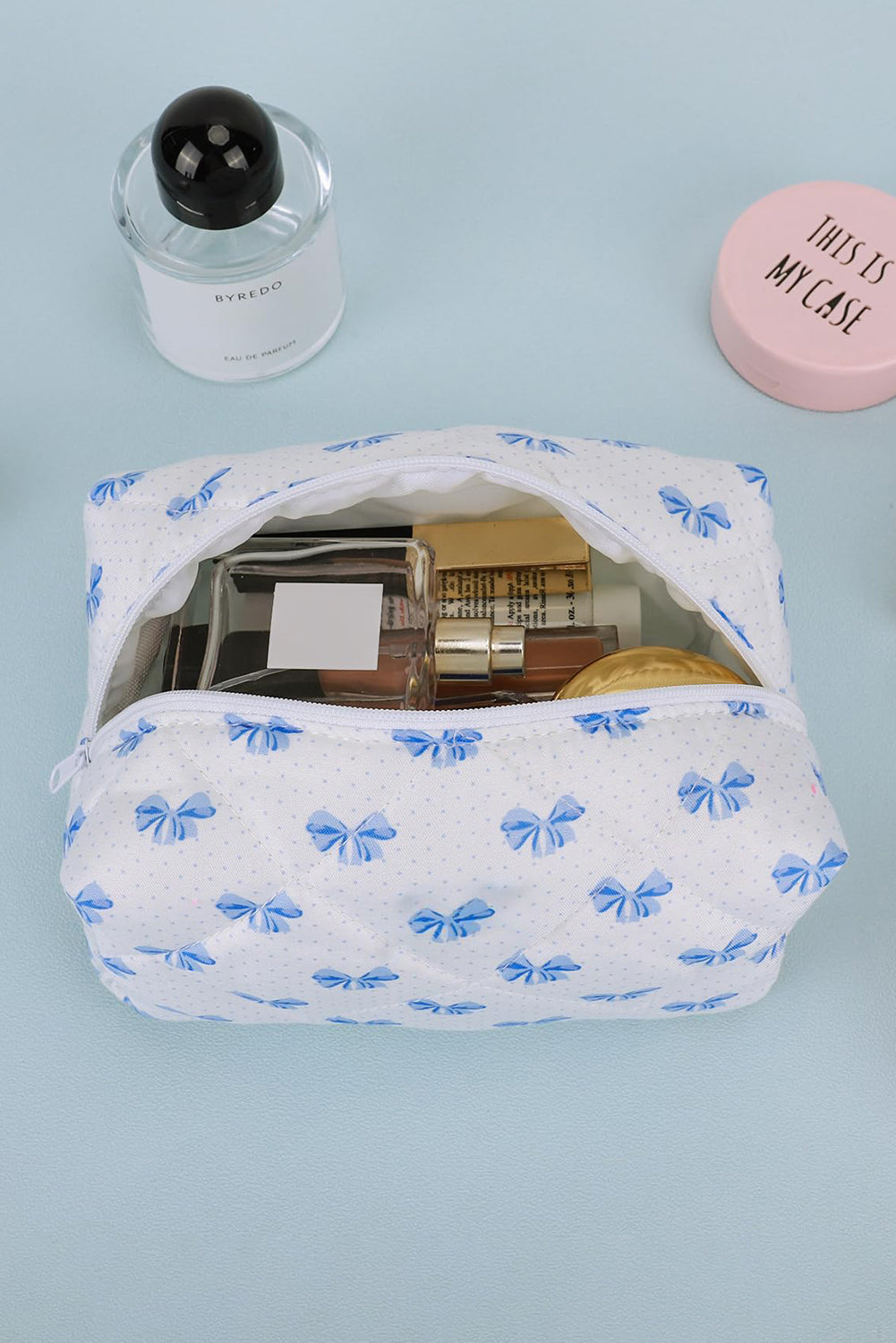 Bow Knot Quilted Zipper Makeup Bag