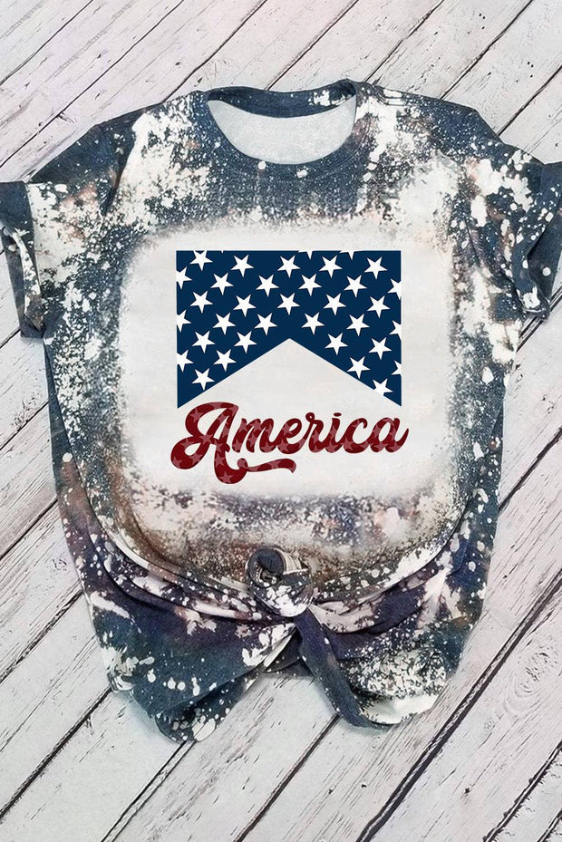 Multicolor Bleached Tie Dye America & Star Graphic Tee -