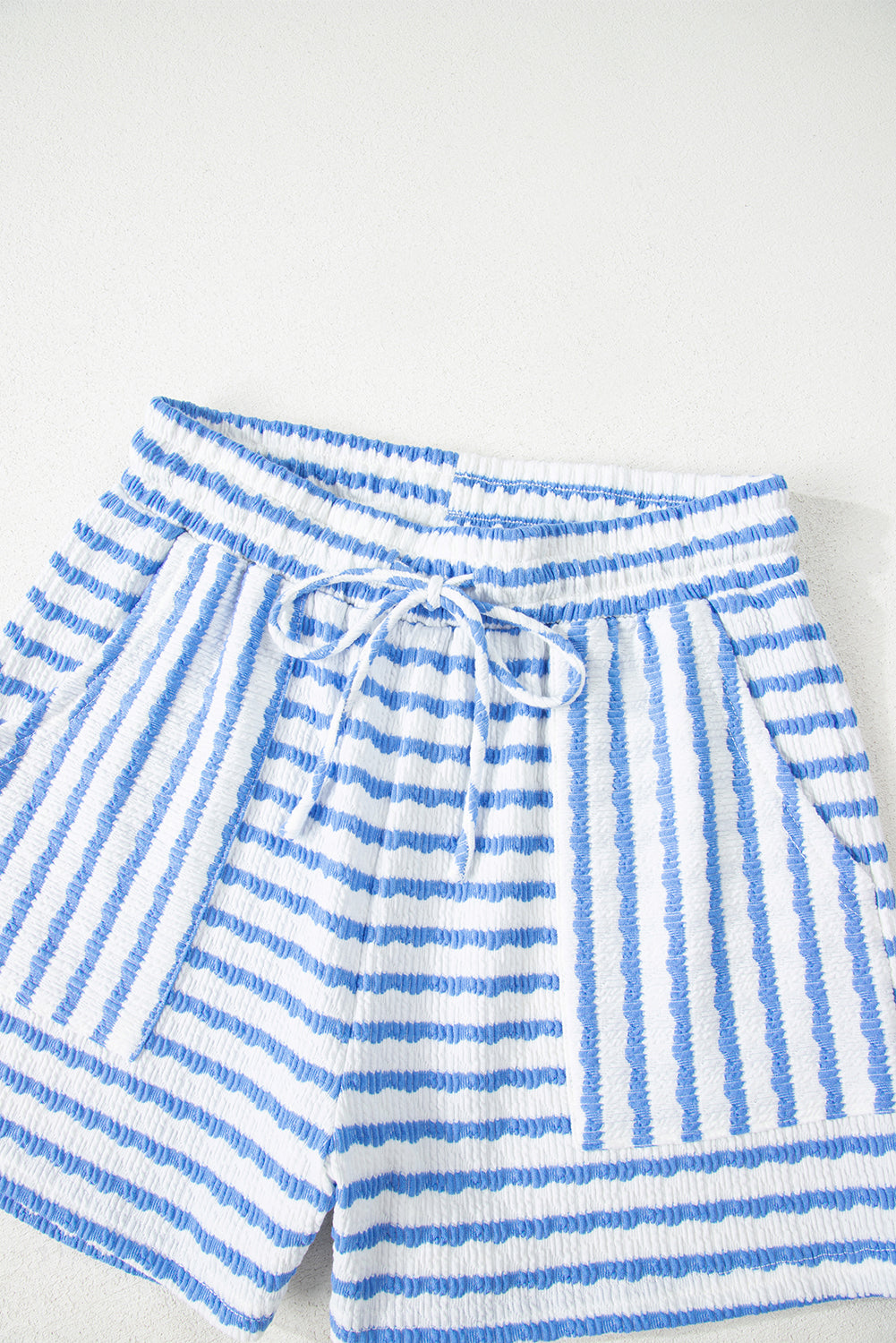 Stripe Knitted Short Sleeve Top and Drawstring Shorts Set