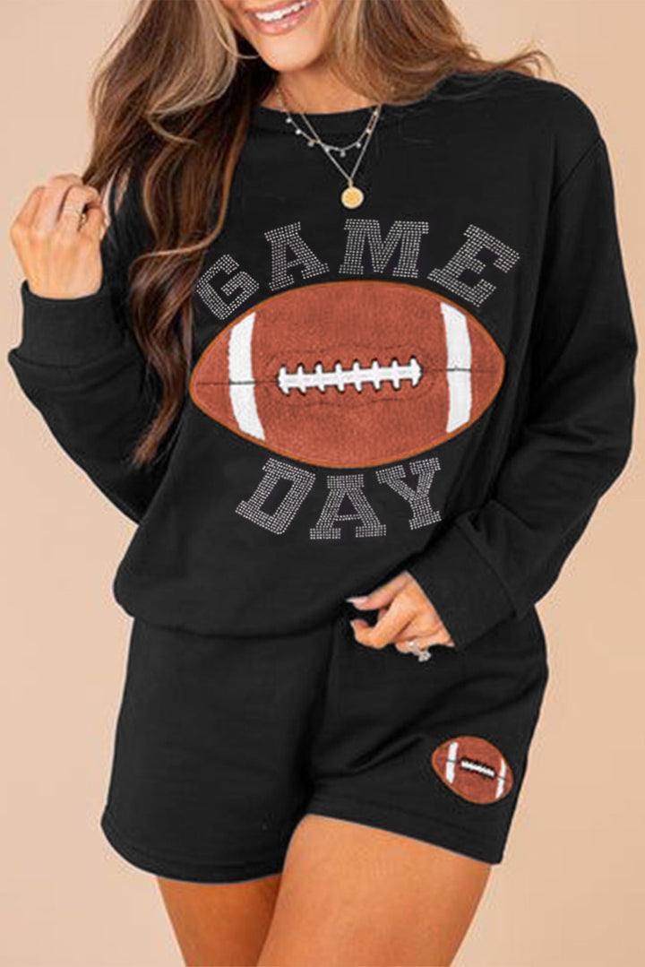 Black GAME DAY Football Graphic Pullover and Shorts Casual Outfit