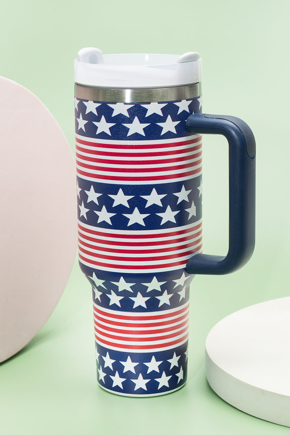 a coffee cup with a patriotic design on it
