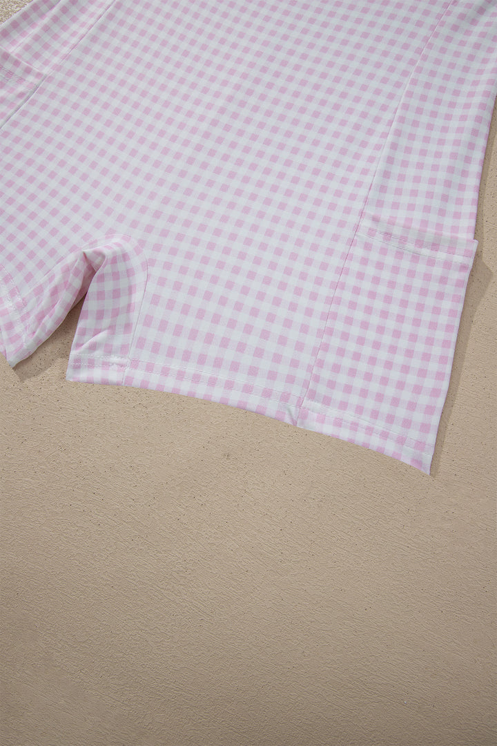 Two Piece Gingham Contrast Patchwork Loose Mini Dress