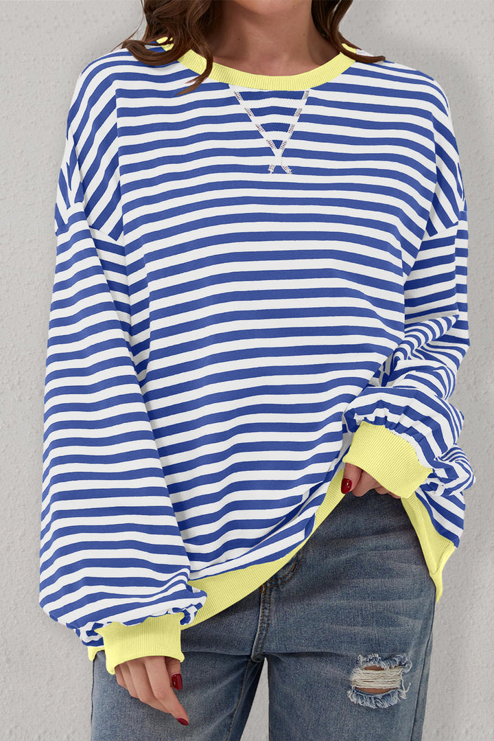 Stripe Oversized Contrast Trim Pullover Sweatshirt