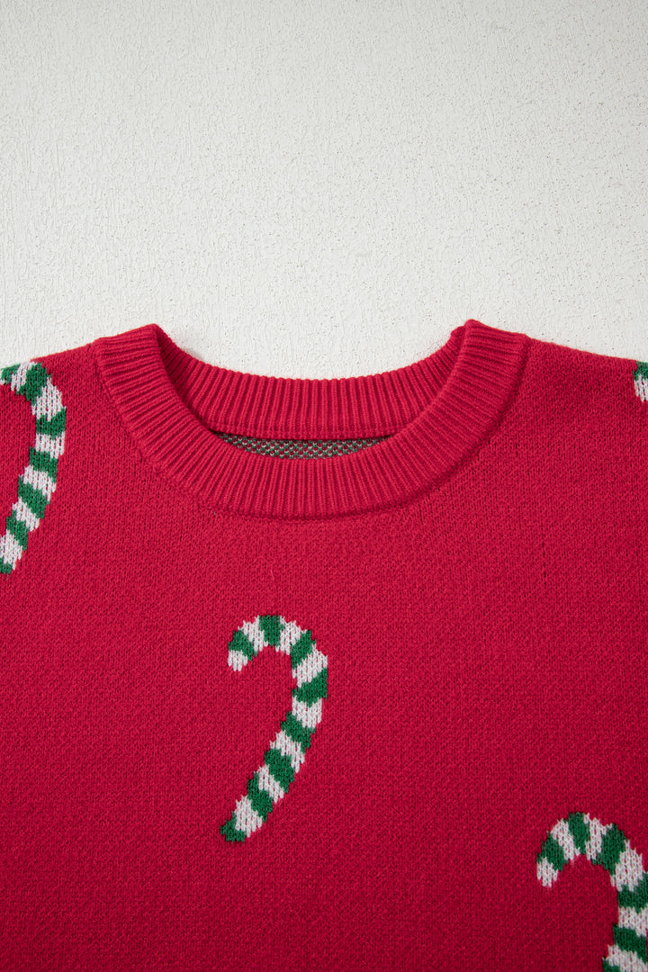 Christmas Candy Cane Holiday Drop Shoulder Sweater