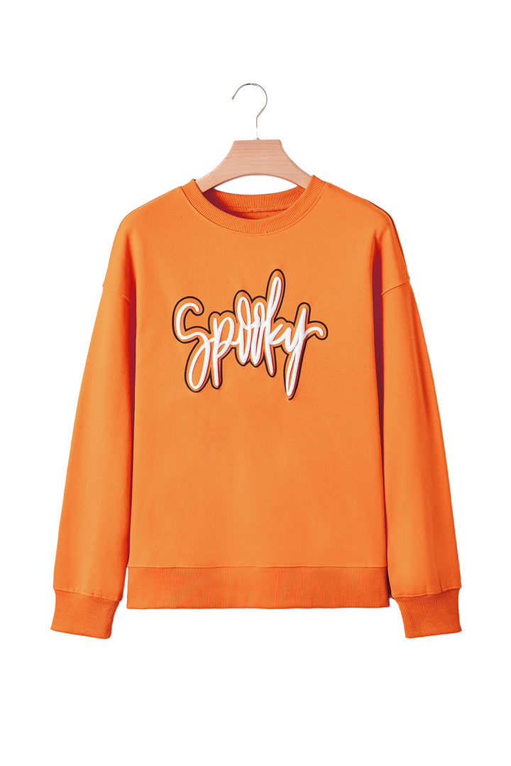 Grapefruit Orange Spooky Graphic Halloween Crew Neck Holiday Sweatshirt