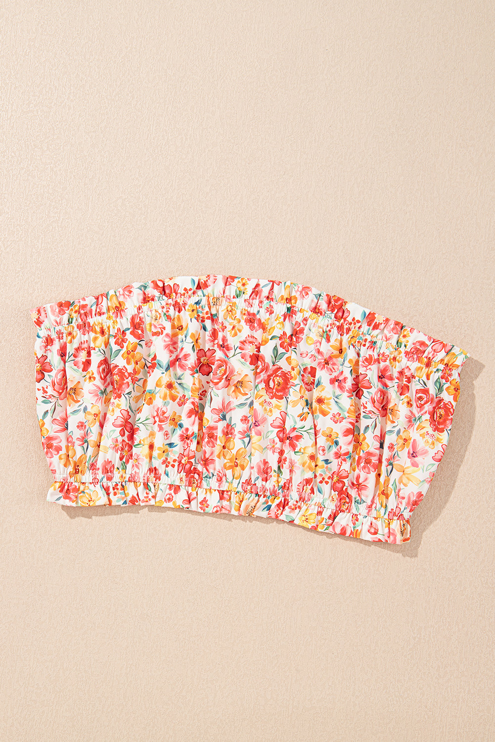 Pink Boho Floral Bandeau Top and High Waist Wide Leg Pants Set