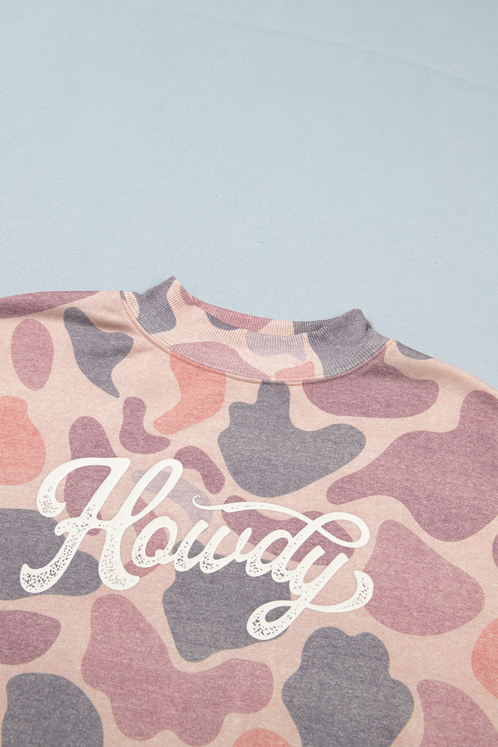 Multicolor Camo Print Howdy Western Style Pullover Sweatshirt
