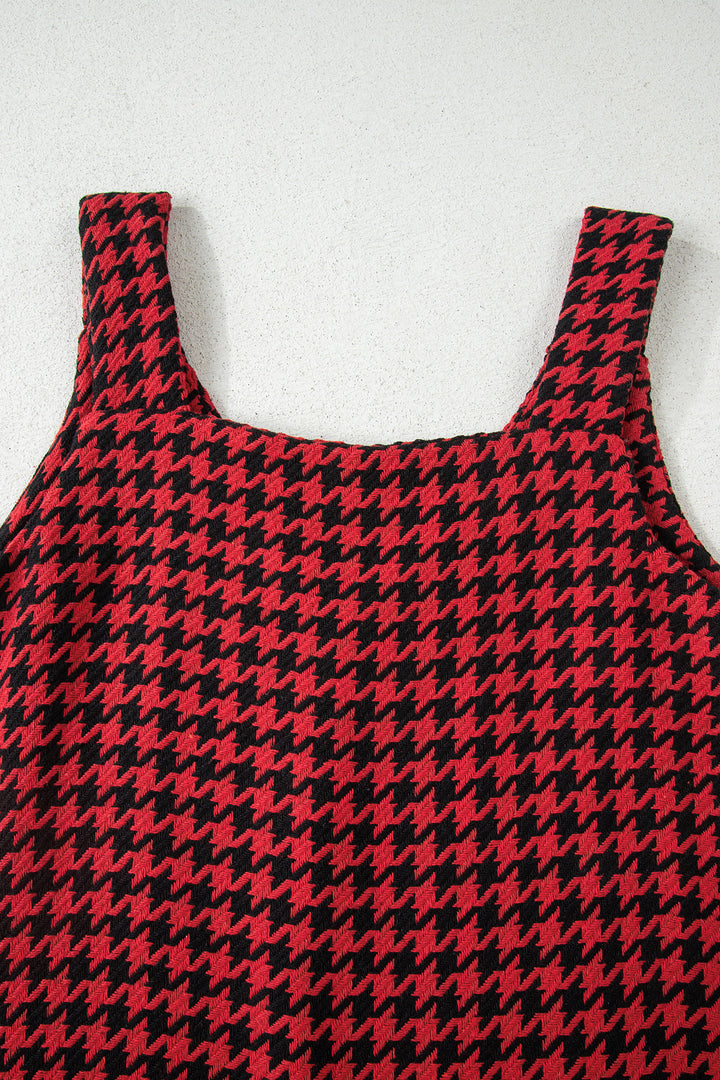 Houndstooth Print V Neck Sleeveless Mini Dress
