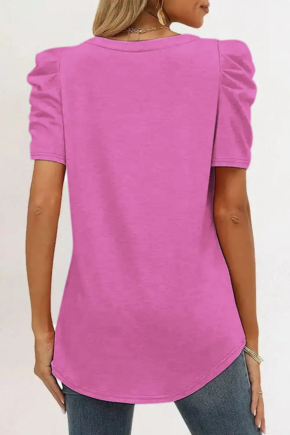 Puff Sleeve V-Neck T-Shirt -