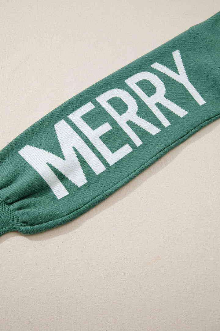 Blackish Green HO HO HO MERRY CHRISTMAS Drop Shoulder Loose Sweater