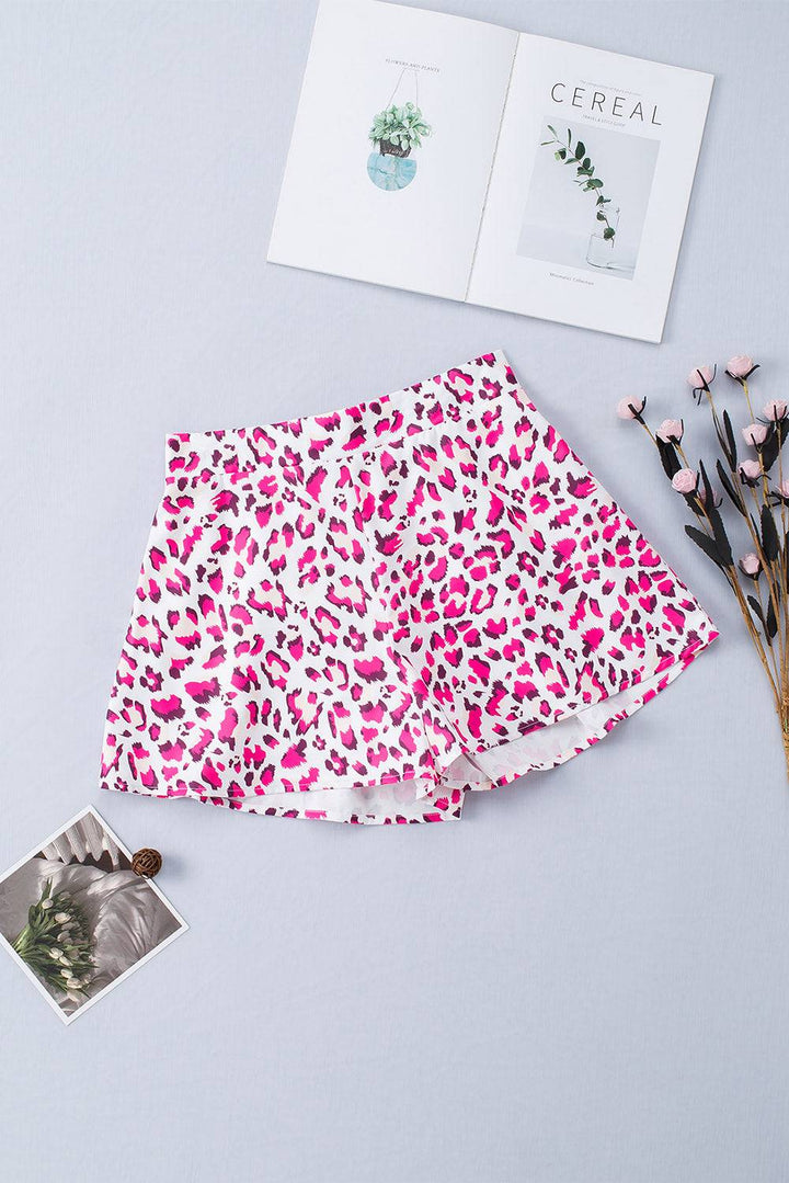 Leopard Print Elastic Waist Shorts -