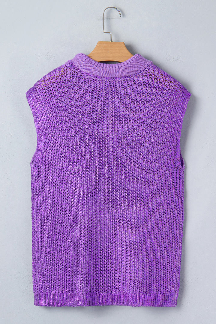 Solid Color Knit High Neck Short Sleeve Sweater