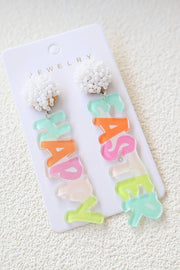 Pink Colorful HAPPY EASTER Drop Earrings Faith & Co. Boutique
