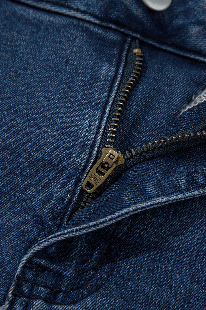 Sail Blue Scalloped Hemline Acid Wash High Waist Denim Shorts