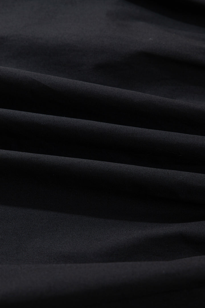 Black Contrast Trim Knot Cuffs Plus Size V Neck Mini Dress