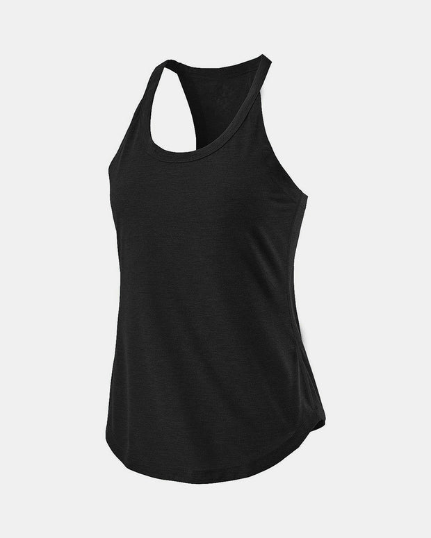a women's black tank top on a white background
