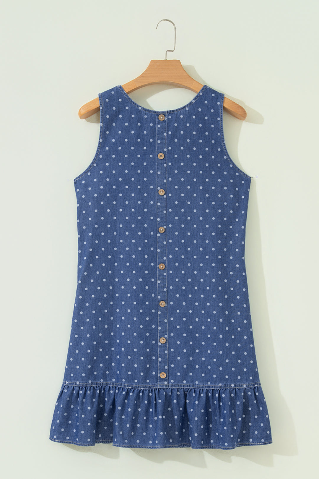 Blue Polka Dot Ruffle Hem Sleeveless Shift Dress Mini Vacation