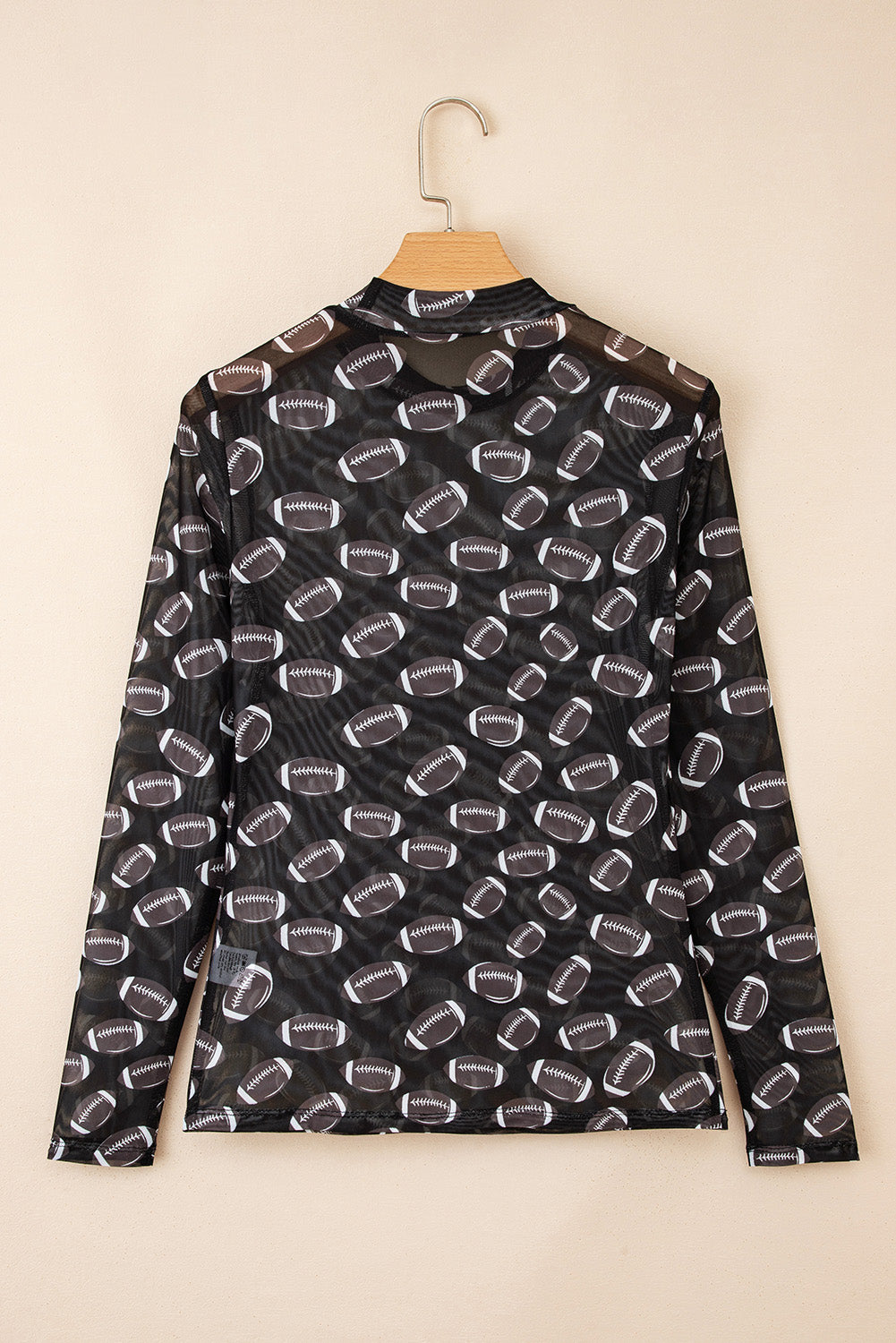 Black Game Day football Mesh Sheer Long Sleeve Top