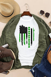 a white shirt with a green american flag on it
