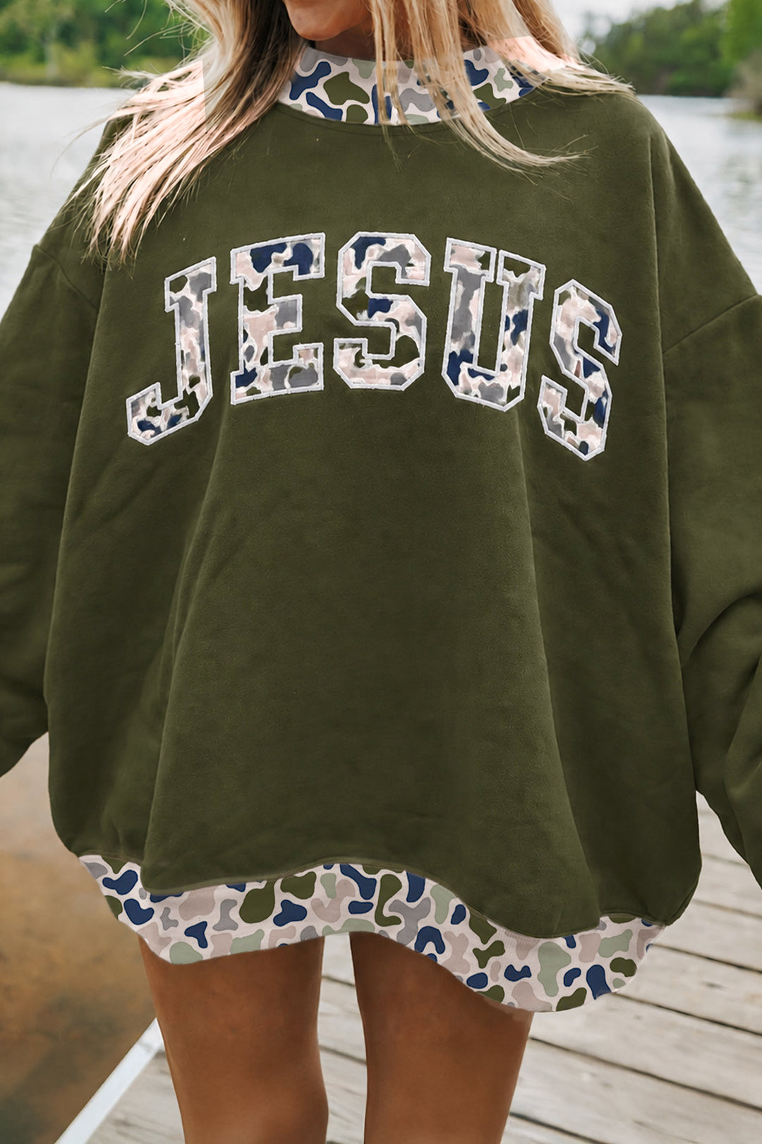Western Contrast Detail Letter Graphic Baggy Sweatshirt