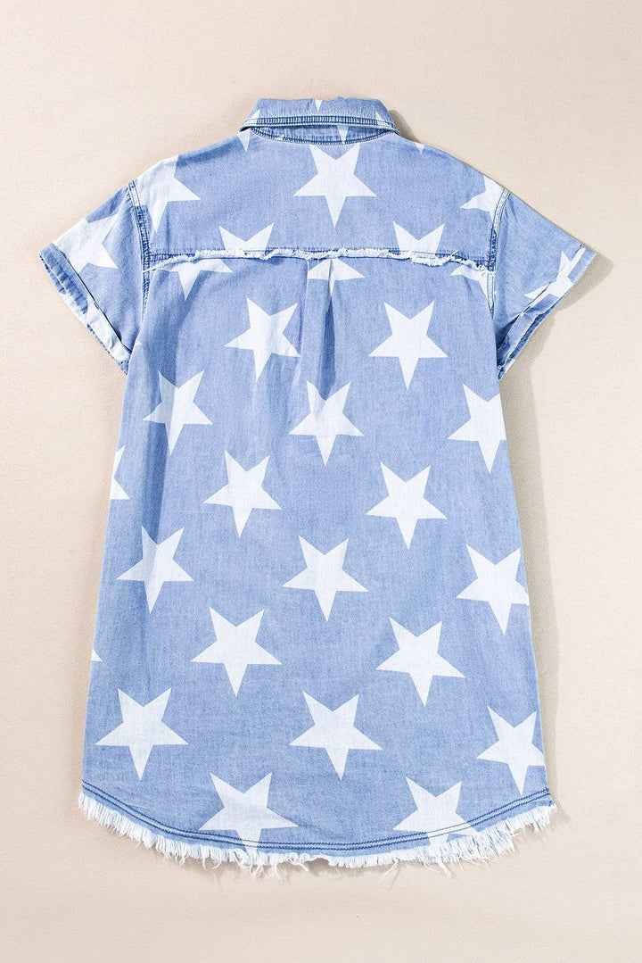 a blue shirt with white stars on it