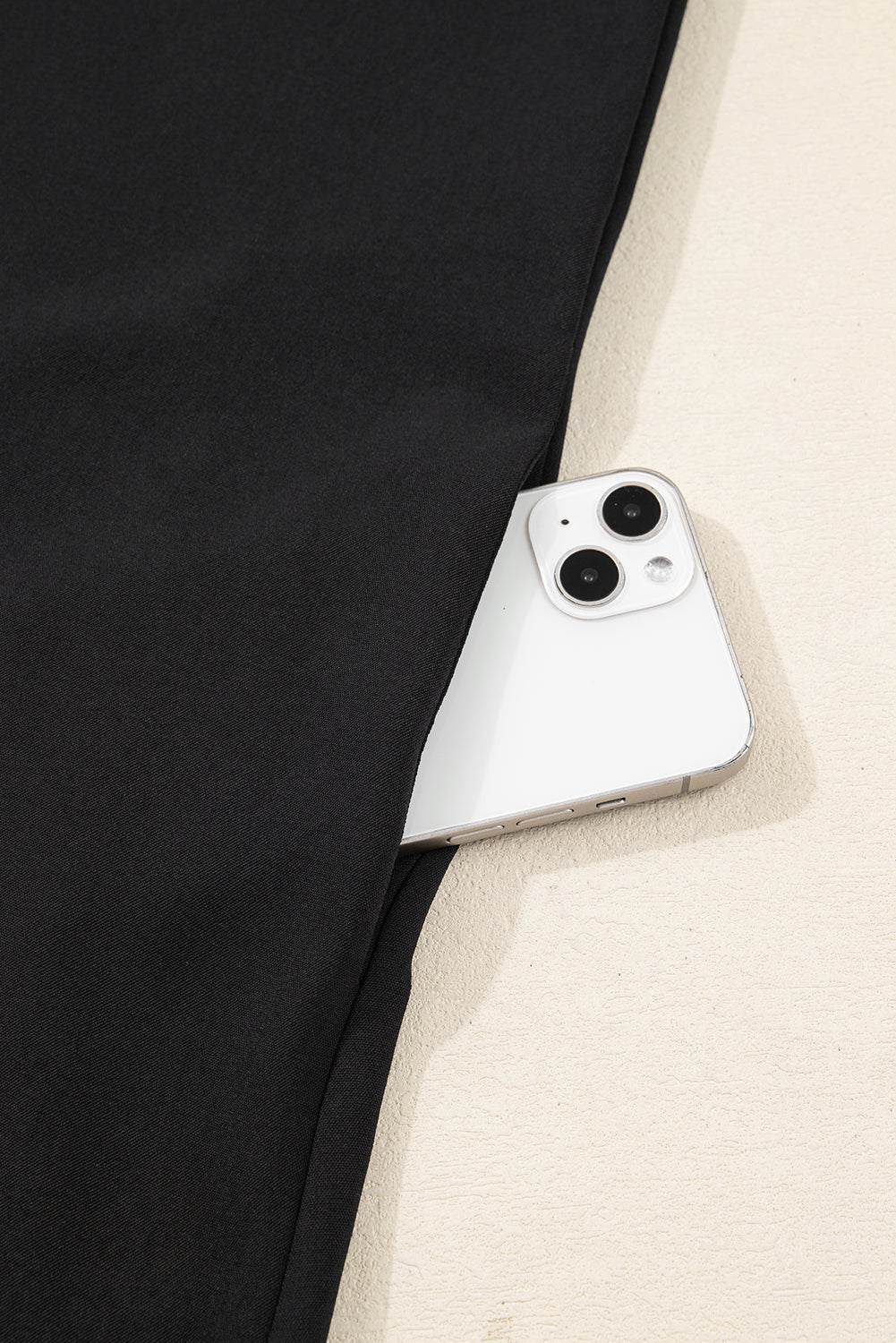 Black Plus Size Notched Neck Leopard Trim Flounce Long Sleeve Shift Dress