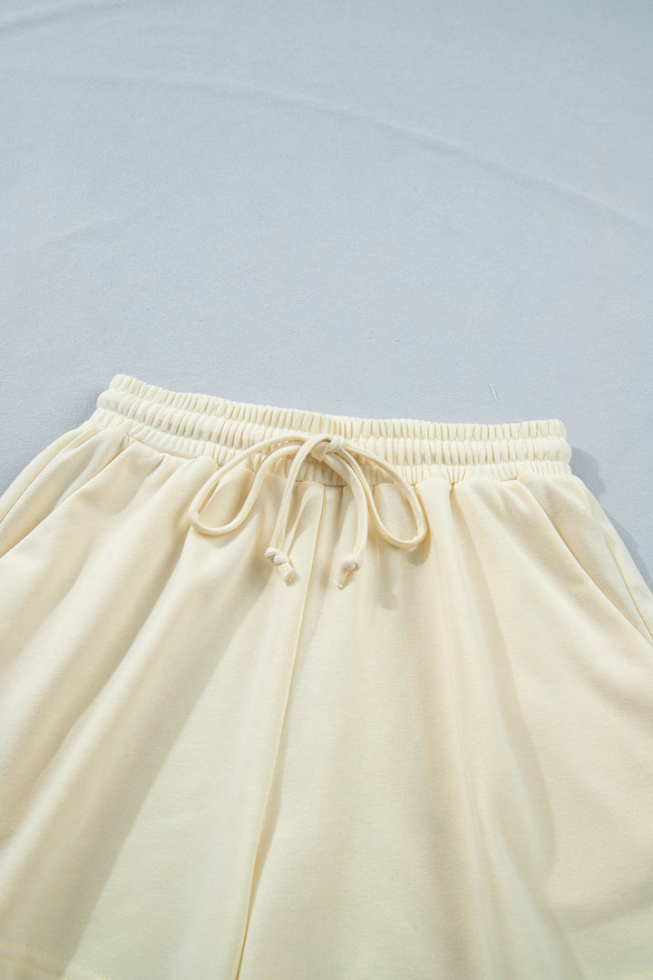 Leopard Bow Patched V Neck Loose Tee Drawstring Shorts 2pcs Outfit