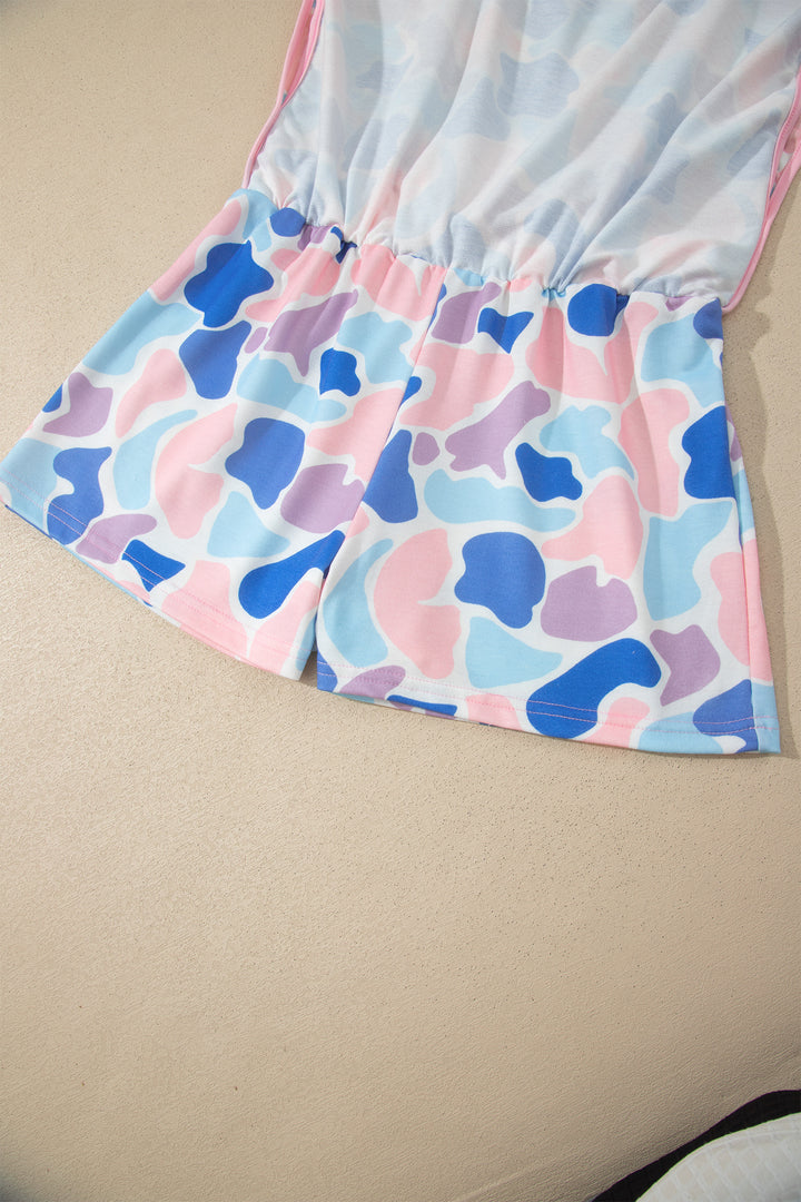 Pink Camouflage Print Contrast Trim Athletic Skort Set
