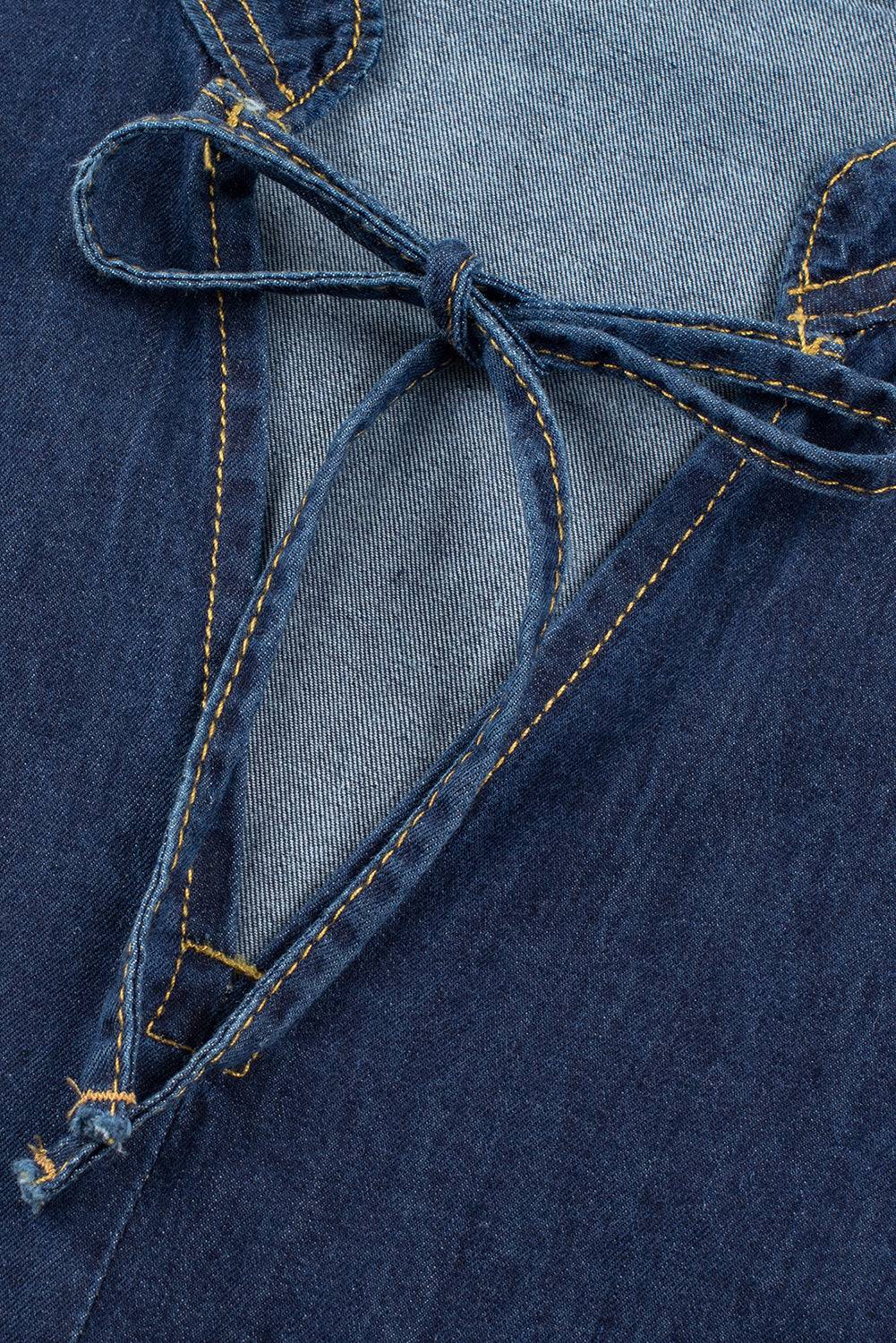a close up of a pair of jeans with a tie