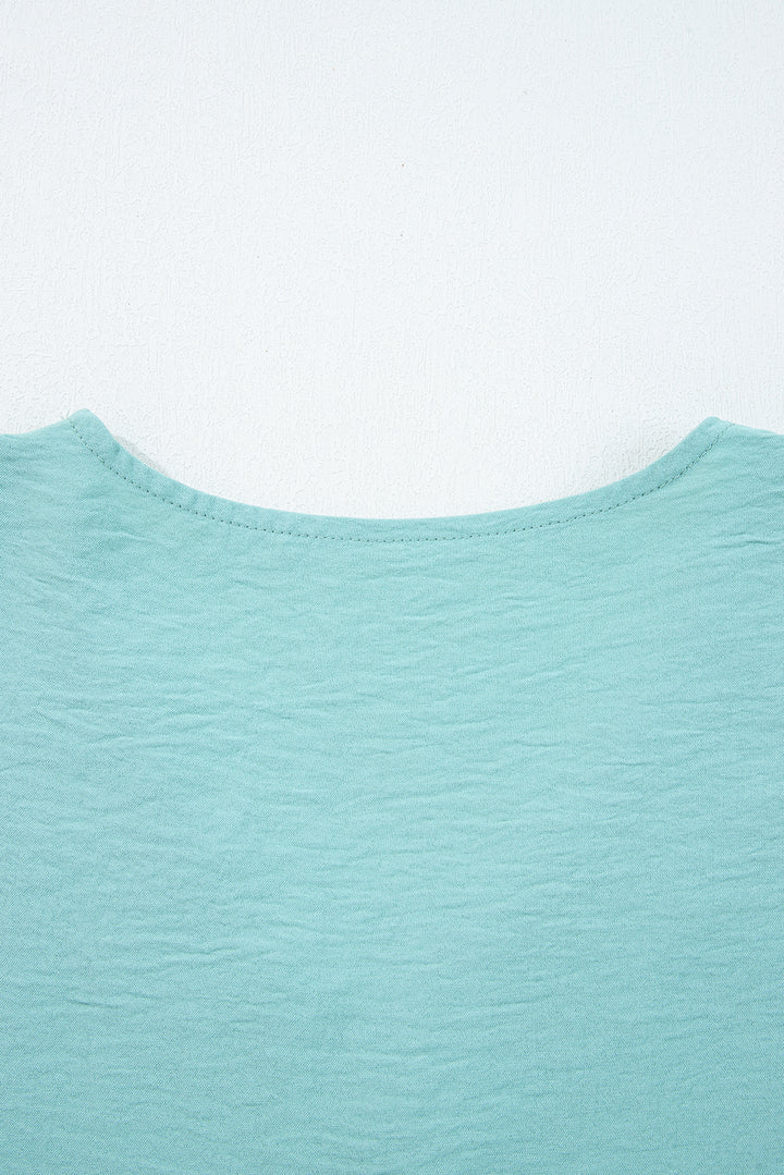 Frilled V Neckline Bracelet Sleeve Crinkled Blouse