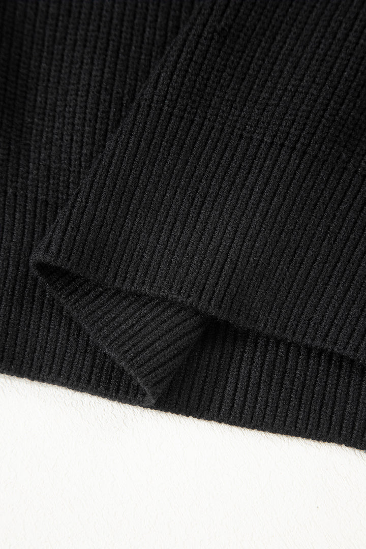 Ribbed Knit Ribbon Knot Backless Drop Shoulder Sweater