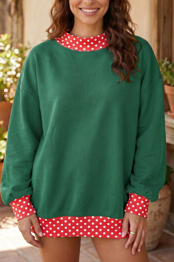 Color block Polka Dot Contrast Trim Oversized Sweatshirt