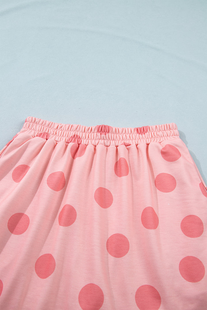 Polka Dot Short Sleeve Top Casual Skort 2pcs Outfit