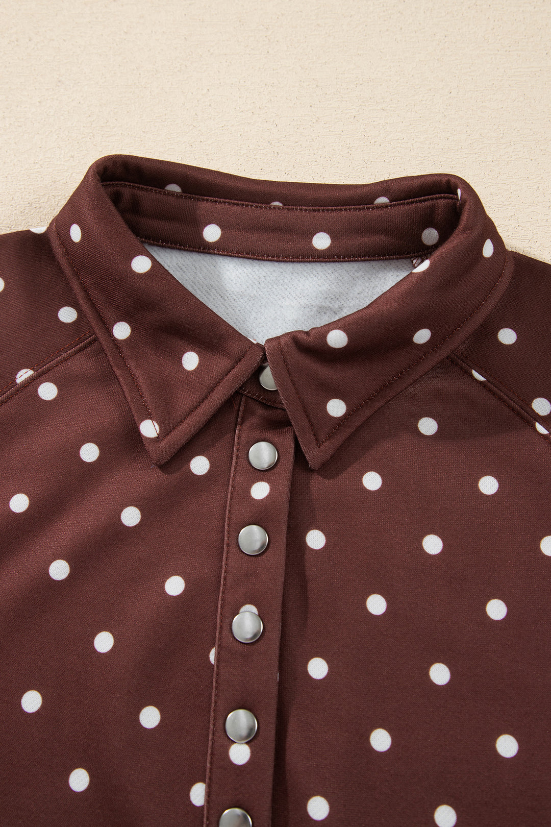 Polka Dot Print Metal Button Collar Casual Pullover Sweatshirt