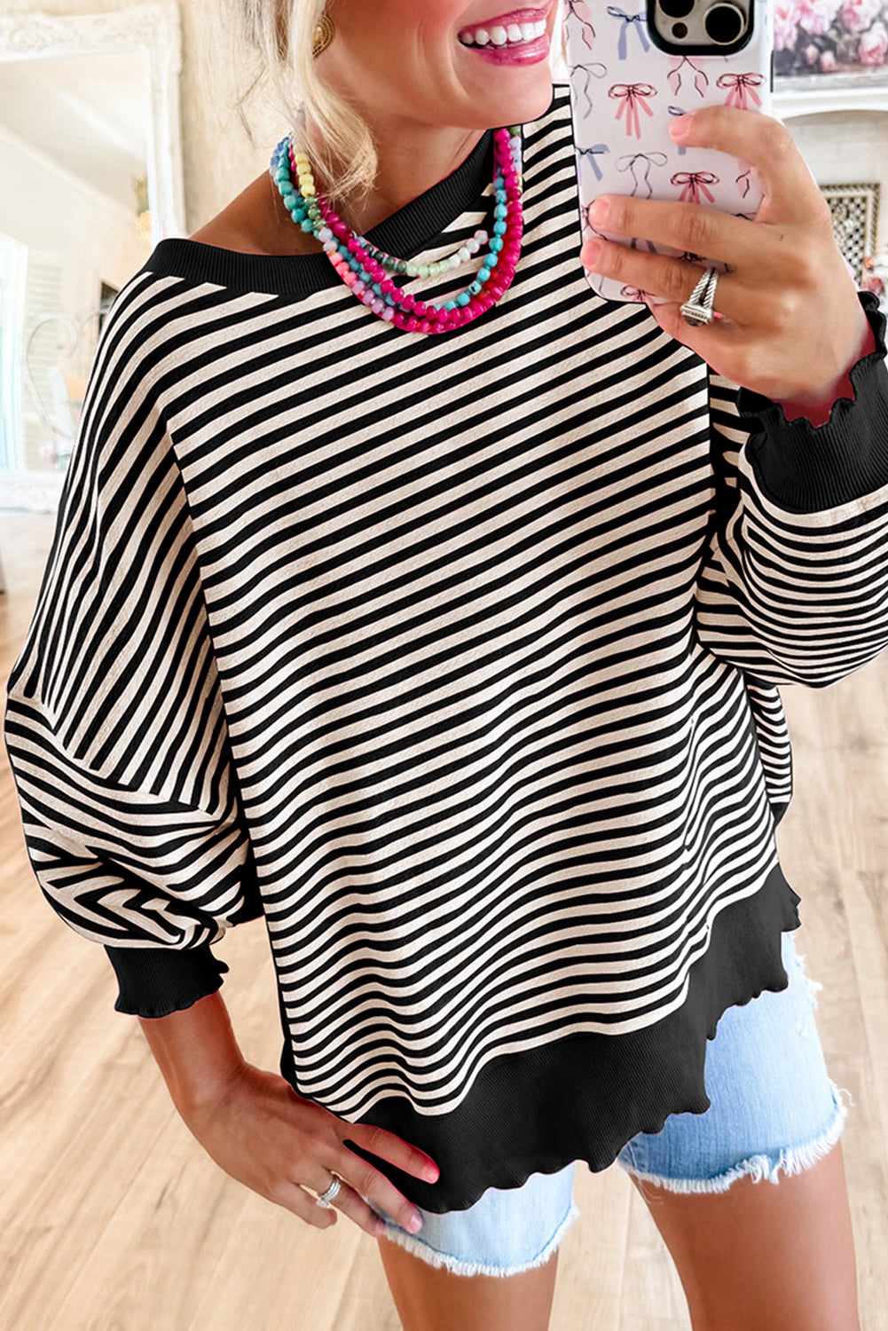 Stripe Loose Drop Shoulder Long Sleeve Top