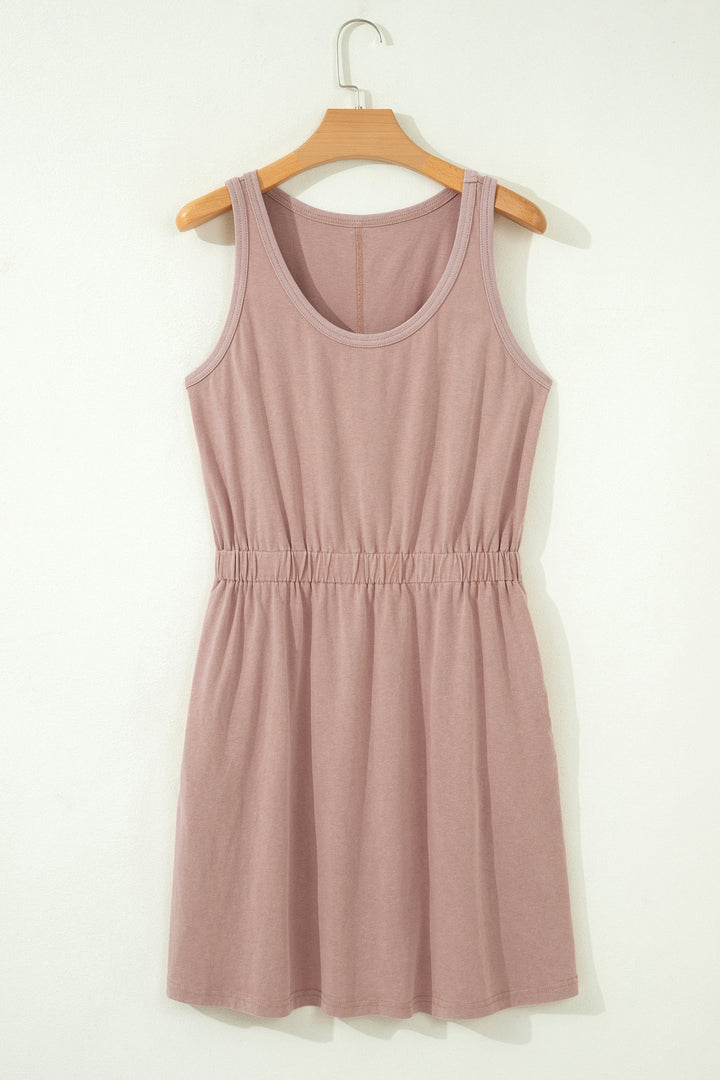 Mineral Wash U Neck Elastic Waist Sleeveless Mini Dress
