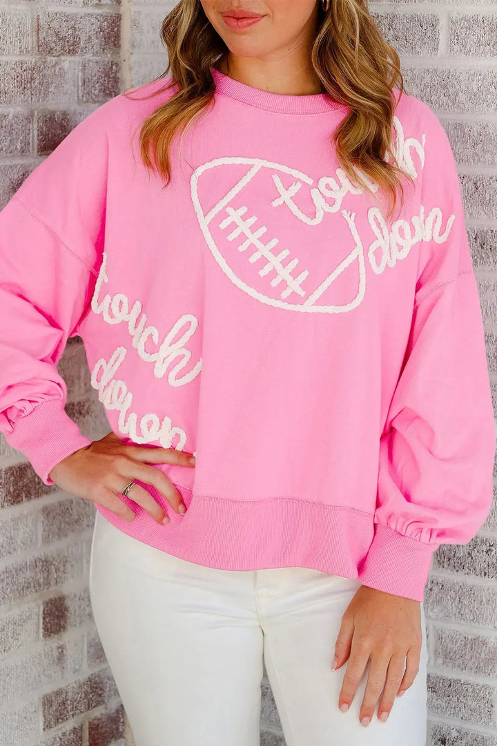 Pink Touch Down Thread Embroidery Sweatshirt