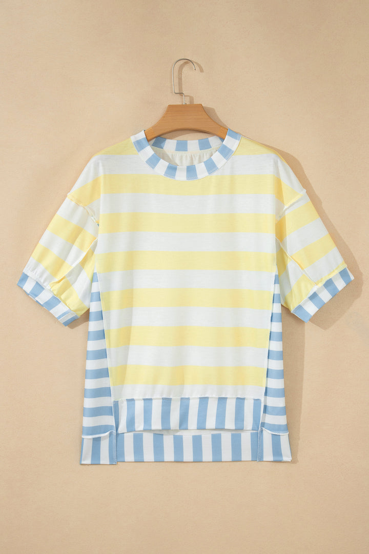 Stripe Exposed Seam Contrast Patchwork Oversized Top