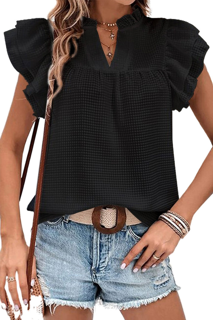 Basic Textured Tiered Ruffle Sleeve Blouse for Women